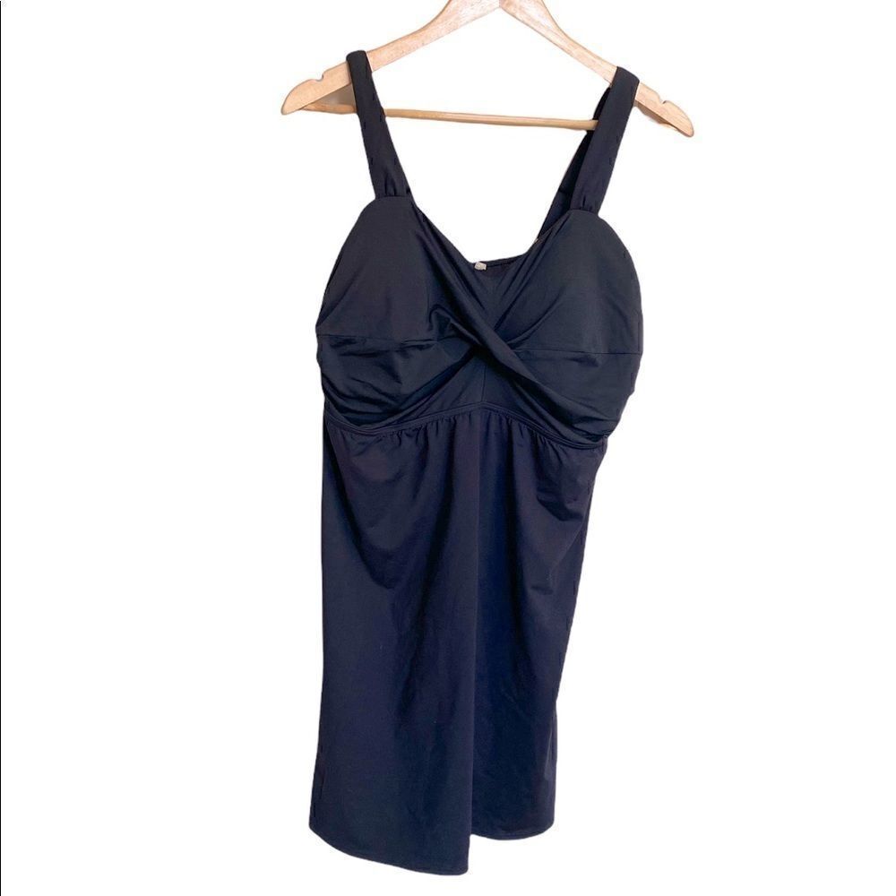 Lands End Swim Dress Black Bathing Suit 16D